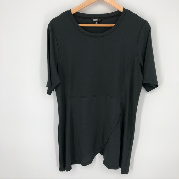 Kerrits Womens Shirt Size Large Solid Black Short Sleeve Curtain Front Vented‎ - Picture 1 of 11